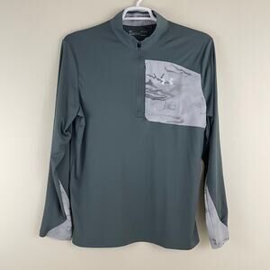 Under Armour Quarter 1/4 Zip Pullover Mens L Loose Fit Heat Gear Gray Pocket